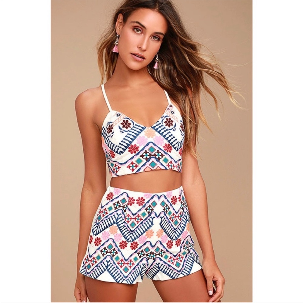 Lulus Multi Colored Embroidered Two Piece Set